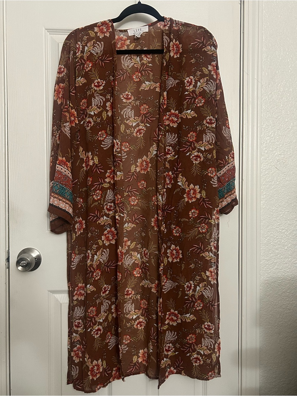 life in progress Brown Floral Open-Front Kimono